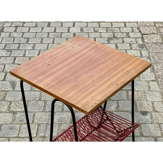 Image 1 of Vintage metalen kolomtafel en mahoniehouten blad, 1970