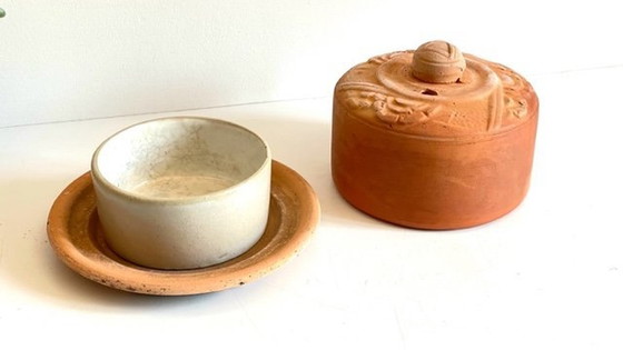 Image 1 of Art Nouveau aardewerk botervlootje Frankrijk