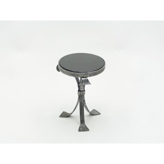 Image 1 of Vintage gehamerd stalen voetstuk tafel met art deco 1940 houten dienblad