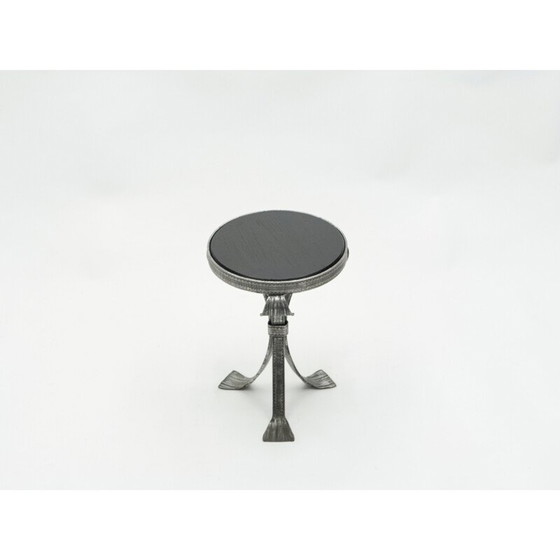 Image 1 of Vintage gehamerd stalen voetstuk tafel met art deco 1940 houten dienblad