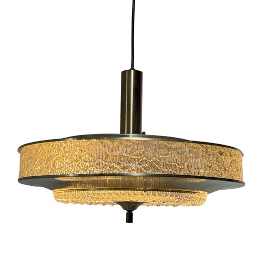 Herda - Vintage hanglamp uit de jaren 70 met glazen zij- en onderkant