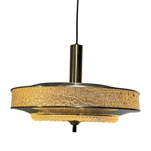 Herda - Vintage hanglamp uit de jaren 70 met glazen zij- en onderkant