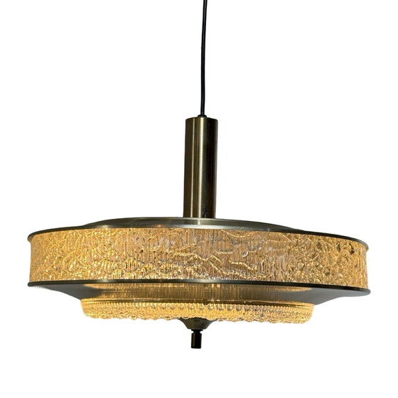 Image 1 of Herda - Vintage hanglamp uit de jaren 70 met glazen zij- en onderkant