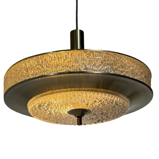 Image 1 of Herda - Vintage hanglamp uit de jaren 70 met glazen zij- en onderkant