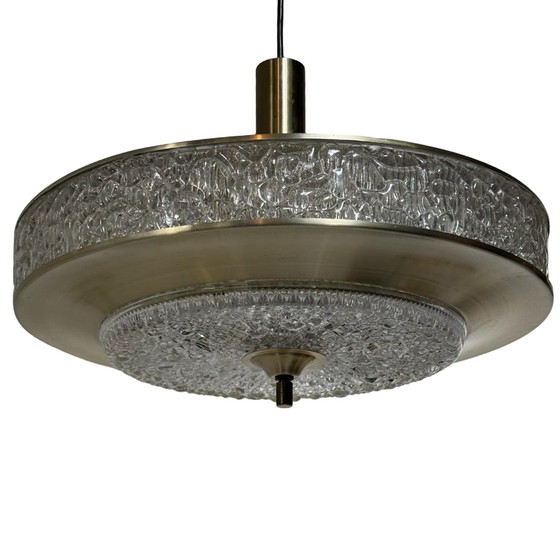 Image 1 of Herda - Vintage hanglamp uit de jaren 70 met glazen zij- en onderkant