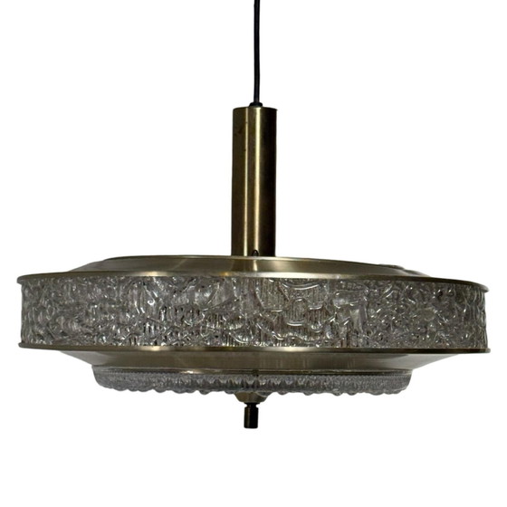 Image 1 of Herda - Vintage hanglamp uit de jaren 70 met glazen zij- en onderkant