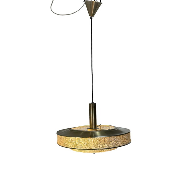 Image 1 of Herda - Vintage hanglamp uit de jaren 70 met glazen zij- en onderkant