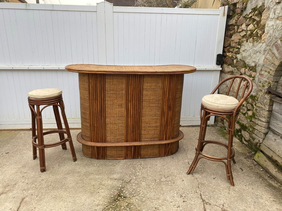Image 1 of 1970 Vintage rotan en rieten bar
