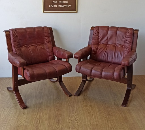 Mid Century Moderne Leren Fauteuils