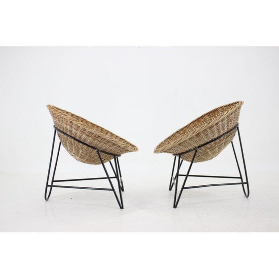 Image 1 of Paar vintage gevlochten rotan stoelen met haarspeldpoten, Duitsland 1960
