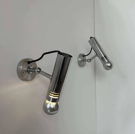 Image 1 of 2X verchroomd metalen verstelbare wandlampen - Frankrijk 1970