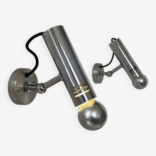 2X verchroomd metalen verstelbare wandlampen - Frankrijk 1970