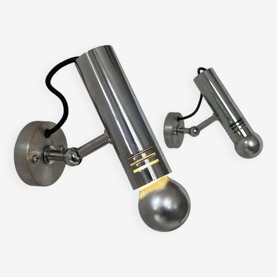 Image 1 of 2X verchroomd metalen verstelbare wandlampen - Frankrijk 1970