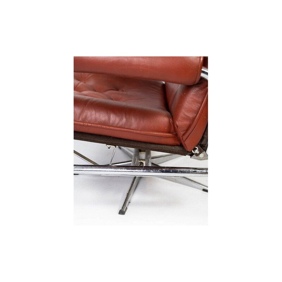 Image 1 of Mid century fauteuil bekleed met rood leer en frame van metaal, deens 1960