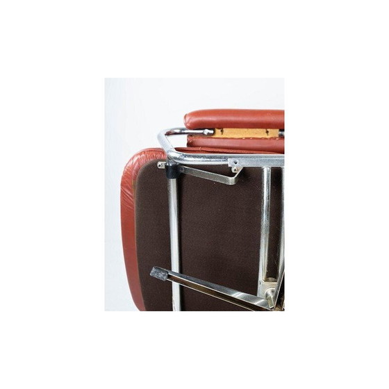 Image 1 of Mid century fauteuil bekleed met rood leer en frame van metaal, deens 1960