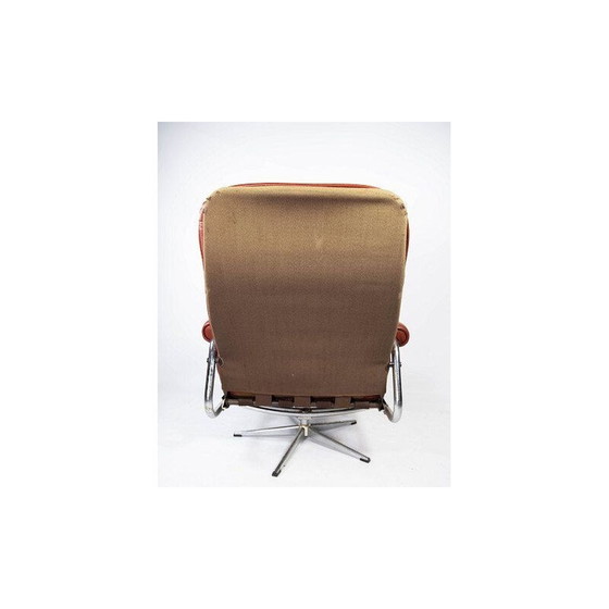 Image 1 of Mid century fauteuil bekleed met rood leer en frame van metaal, deens 1960