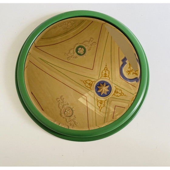 Image 1 of Vintage ronde spiegel met groene houten lijst, Italië 1960