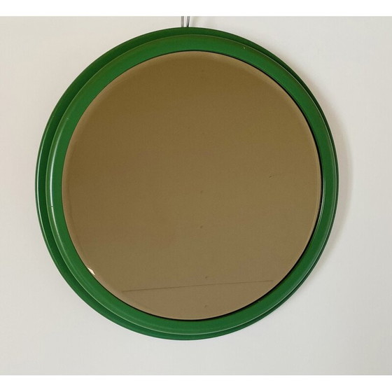 Image 1 of Vintage ronde spiegel met groene houten lijst, Italië 1960