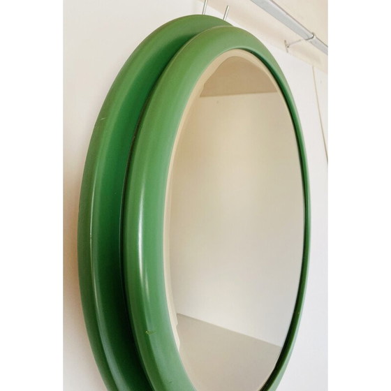 Image 1 of Vintage ronde spiegel met groene houten lijst, Italië 1960