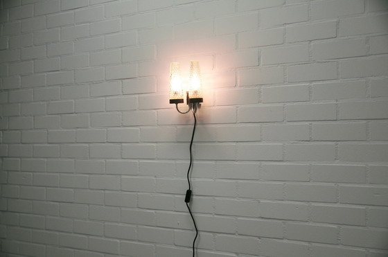 Image 1 of Chromen Vintage Wandlamp Glas & Hout