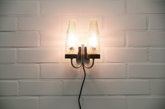 Image 1 of Chromen Vintage Wandlamp Glas & Hout