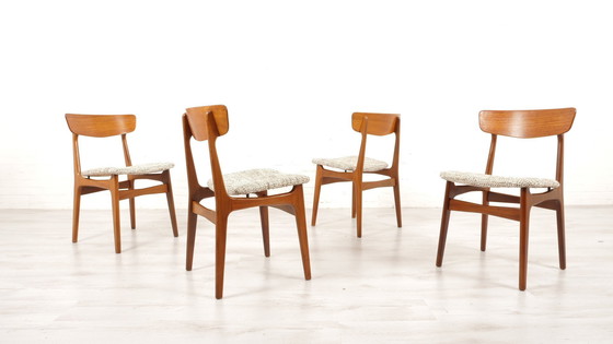 Image 1 of 4 X Eetkamerstoelen | Schiønning & Elgaard | Teak | Opnieuw Gestoffeerd