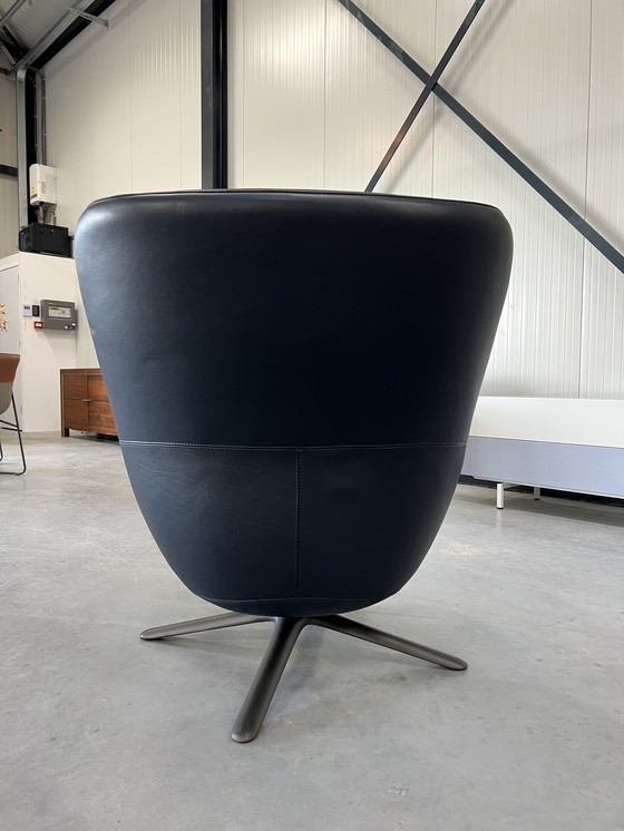 Image 1 of Leolux Hilco Fauteuil Blauw Leer Stof Draai Stoel