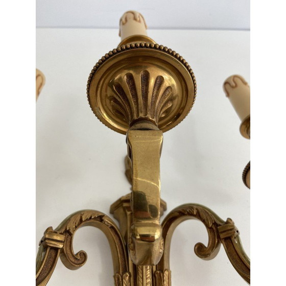 Image 1 of Paar vintage bronzen wandlampen met 3 armen, 1950