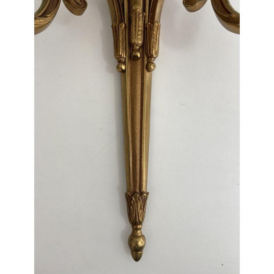 Image 1 of Paar vintage bronzen wandlampen met 3 armen, 1950
