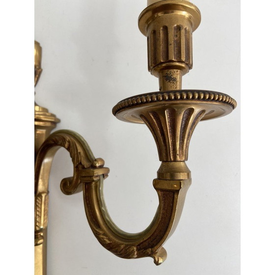 Image 1 of Paar vintage bronzen wandlampen met 3 armen, 1950