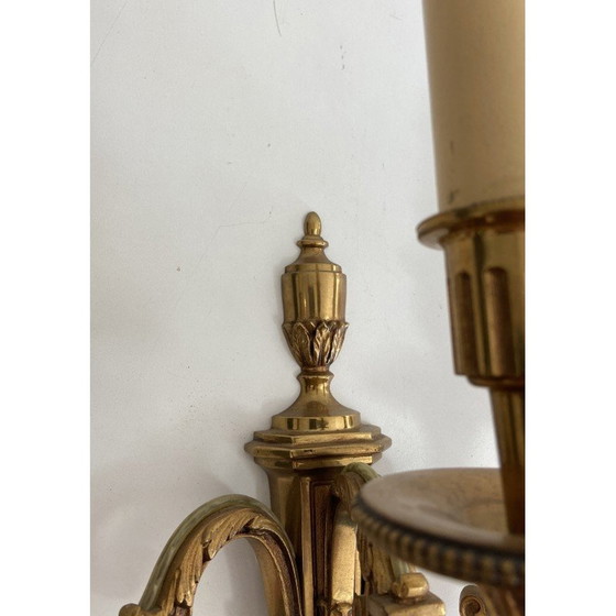 Image 1 of Paar vintage bronzen wandlampen met 3 armen, 1950