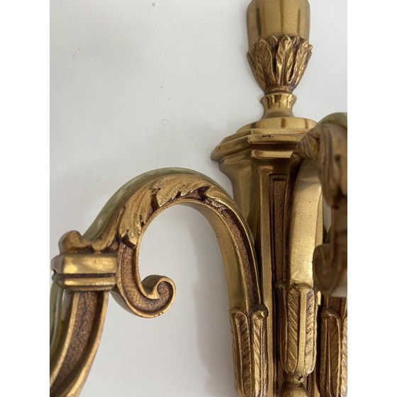 Image 1 of Paar vintage bronzen wandlampen met 3 armen, 1950