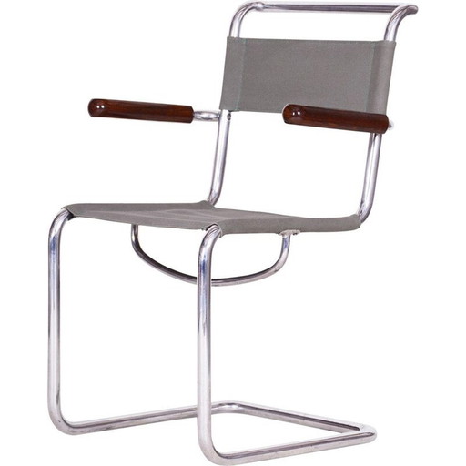 Vintage fauteuil van chroomstaal en canvas door Hynek Gottwald, 1930