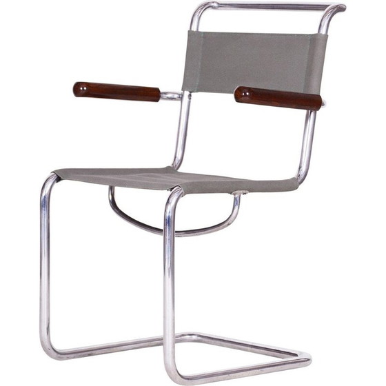 Image 1 of Vintage fauteuil van chroomstaal en canvas door Hynek Gottwald, 1930