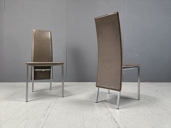 Image 1 of Vintage Belgische Leren Eetkamerstoelen Set Van 8