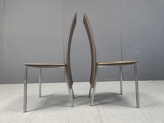 Image 1 of Vintage Belgische Leren Eetkamerstoelen Set Van 8