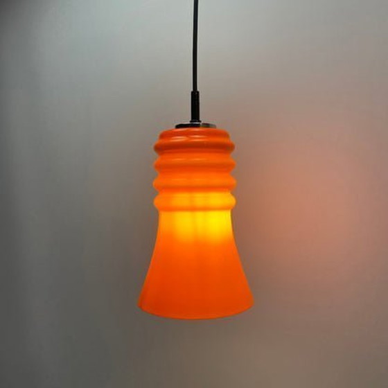 Image 1 of Peill & Putzler Hanglamp - Oranje glas, trompetvorm, 1960