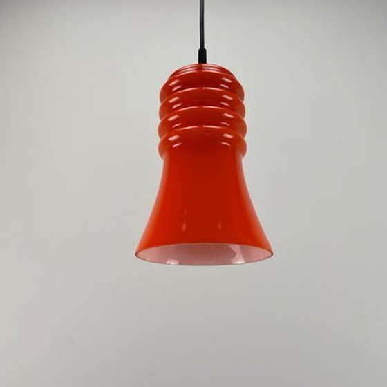 Image 1 of Peill & Putzler Hanglamp - Oranje glas, trompetvorm, 1960