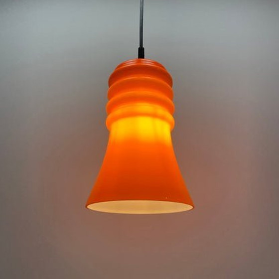 Image 1 of Peill & Putzler Hanglamp - Oranje glas, trompetvorm, 1960