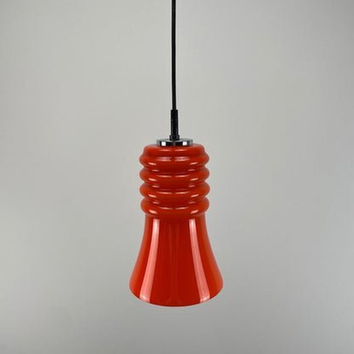 Peill & Putzler Hanglamp - Oranje glas, trompetvorm, 1960