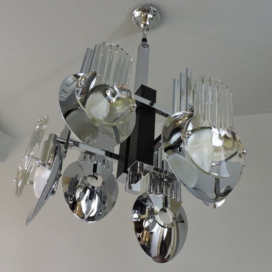 Image 1 of Vintage verchroomde metalen kroonluchter van Oscar Torlasco, 1970