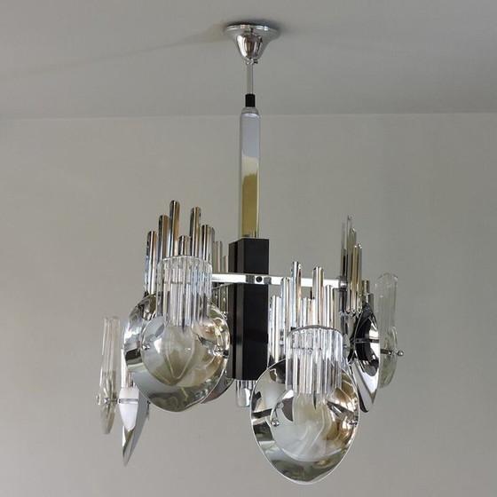 Image 1 of Vintage verchroomde metalen kroonluchter van Oscar Torlasco, 1970