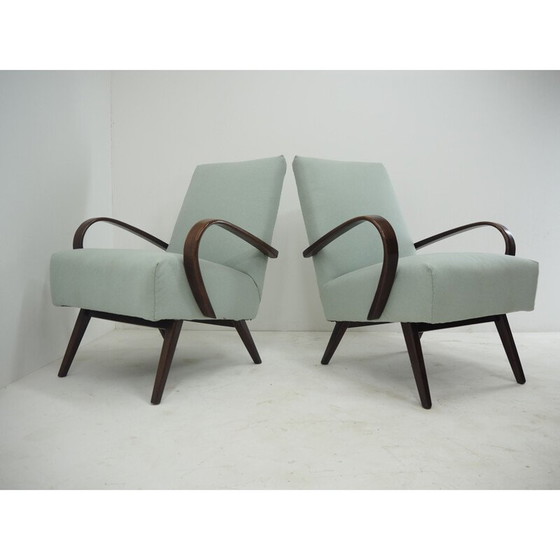 Image 1 of Paar vintage TonThonet beukenhouten grijze fauteuils, Tsjecho-Slowakije 1960