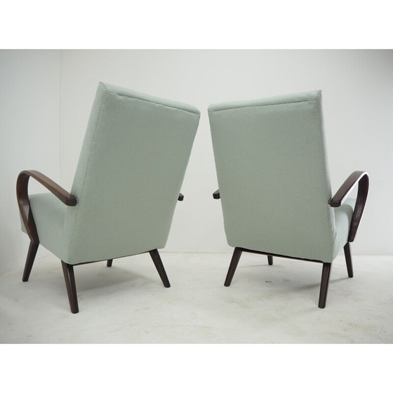 Image 1 of Paar vintage TonThonet beukenhouten grijze fauteuils, Tsjecho-Slowakije 1960
