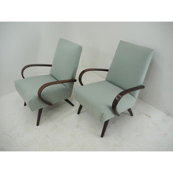 Image 1 of Paar vintage TonThonet beukenhouten grijze fauteuils, Tsjecho-Slowakije 1960