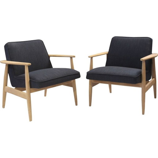 Vintage fauteuils in blauwe stof van M. Zieliński, 1960