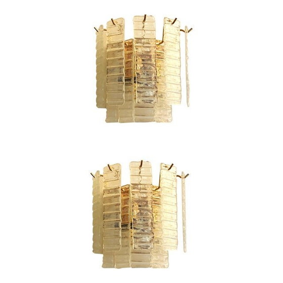 Image 1 of Set van twee hedendaagse Opalino Strips "Listelli" Murano glas gouden wandlampen