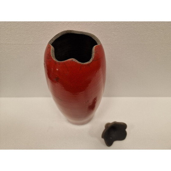 Image 1 of Vintage decoratief glas in rood geglazuurd keramiek Raku