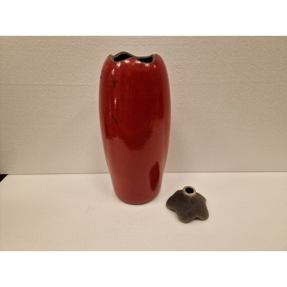 Image 1 of Vintage decoratief glas in rood geglazuurd keramiek Raku