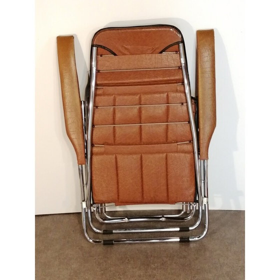 Image 1 of Vintage opklapbare fauteuil in bruin skai van Maule Marga, Italië 1970